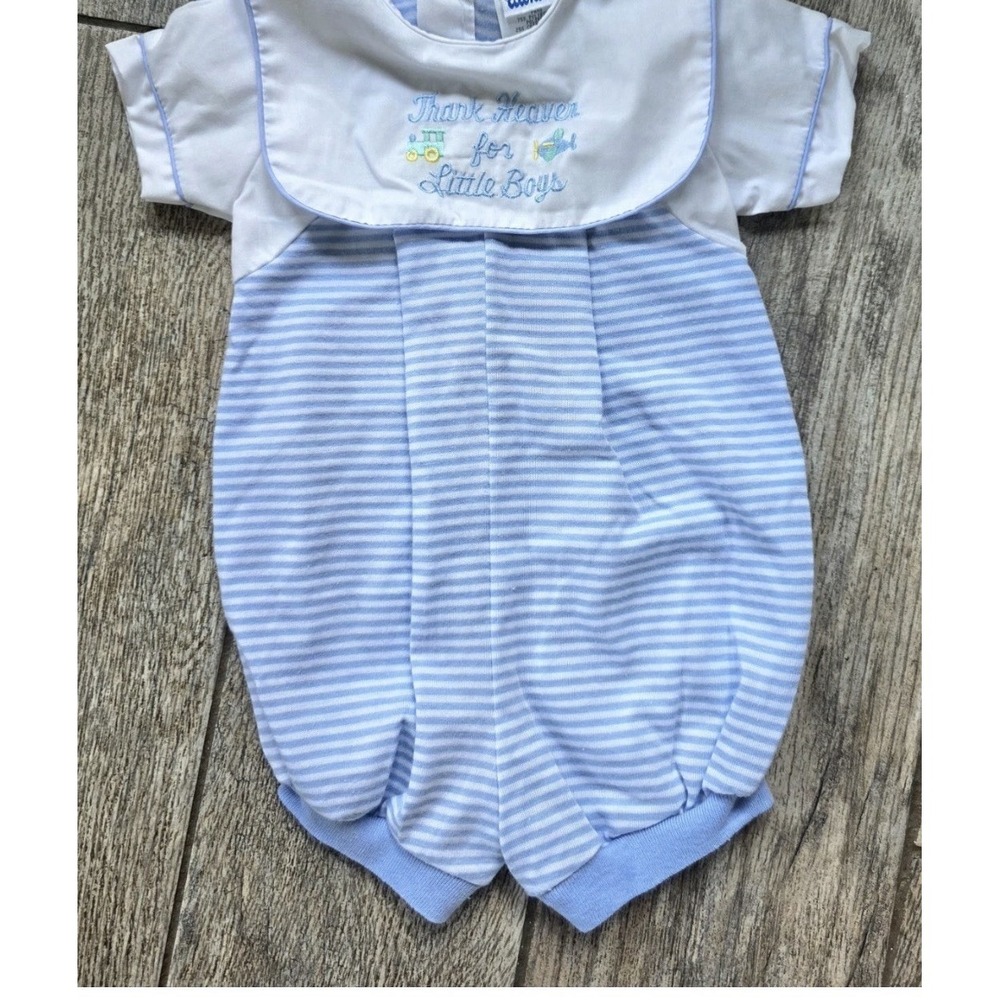 Vtg ALEXIS boys One Piece Romper Thank Heaven For Little Boys Newborn 6-10 Lbs